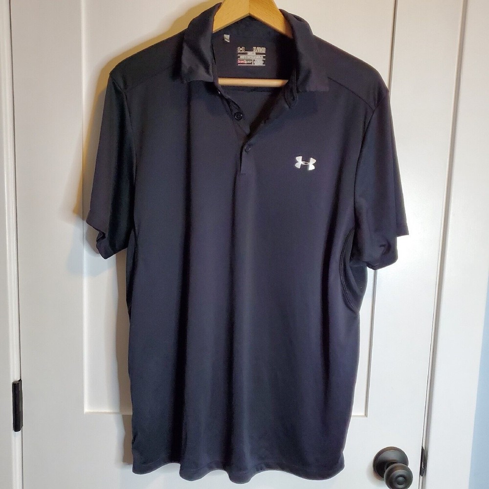 Under Armour Men's Heat Gear Short Sleeve Black Golf Polo Shirt XL Regular Fit